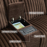 Power Electric Reclining Sectional Sofa with Wireless Charger for Living Room, Plush Faux Fur Sectional Couch with Recliner, 6 Seaters Comfy Recliner Corner Sectionals Sets with Cup Holders, Brown Comfort Stretch