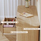 HUAHUU Fluted 6 Drawers Dresser for Bedroom, 55" Mid Century Modern Dresser & Chests of Drawers, Curved Profile Design, Dressers TV Stand, Wood Storage for Hallway, Entryway, Oak HUAHUU