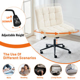 Furniliving Wide Desk Chair, Faux Fur Upholstered Office Chair with Wheels, Adjustable Accent Chair with Thicken Seat, Computer Chair for Living Room, Study Room, Home Office, IvoryWhite Furniliving