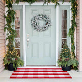 Christmas Red and White Plaid Rug 27.5 x 43 Inches, Hand-Woven Indoor/Outdoor Layered Cotton Blend Buffalo Plaid Rug, Washable Front Door Mat, Perfect for Porch, Living Room, Entryway PIXFAIRY
