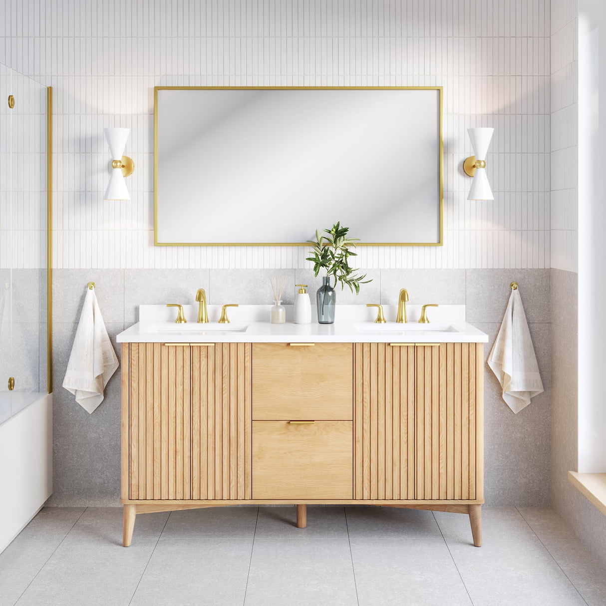 OVE Decors Indy 60 in. Undermount Double Sink Bathroom Vanity with White Engineered Marble Top, Rustic Ash OVE Decors