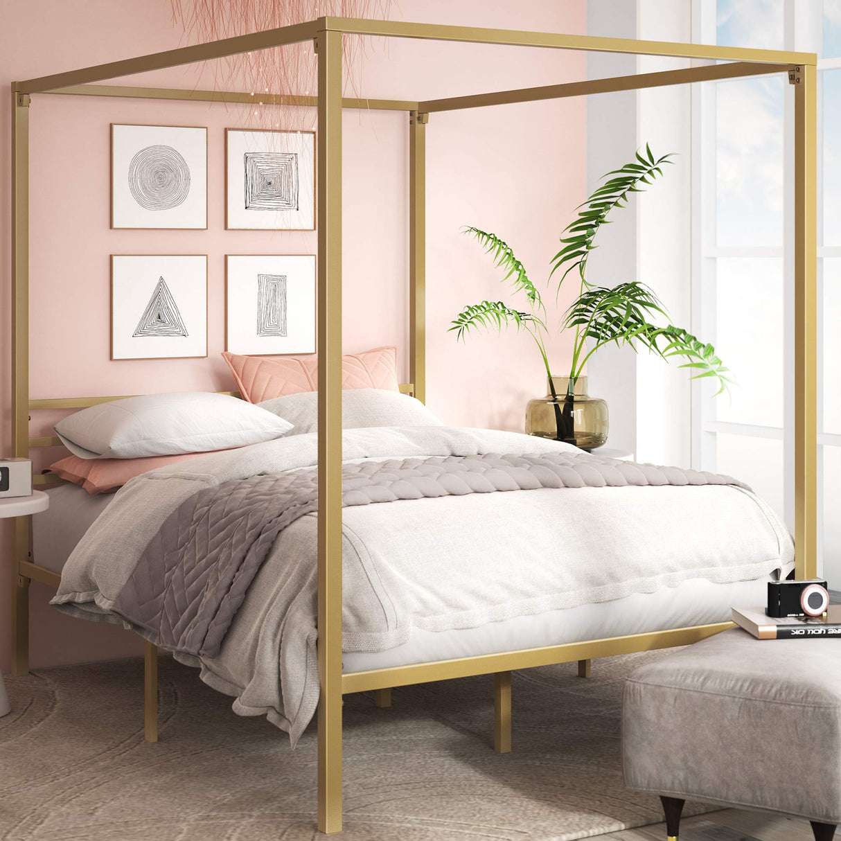 ZINUS Patricia Gold Metal Canopy Platform Bed Frame, Mattress Foundation with Steel Slat Support, No Box Spring Needed, Easy Assembly, Full Zinus