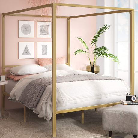 ZINUS Patricia Gold Metal Canopy Platform Bed Frame, Mattress Foundation with Steel Slat Support, No Box Spring Needed, Easy Assembly, Full Zinus