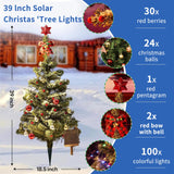 Solar Christmas Tree Lights Outdoor Decoration, 39 Inch Solar Powered Tree Lights with 100 LEDs, 8 Flashing Patterns with Ornaments for Outdoor Paths, Gardens, Yard Christmas Decorations 1PCS Dolucky