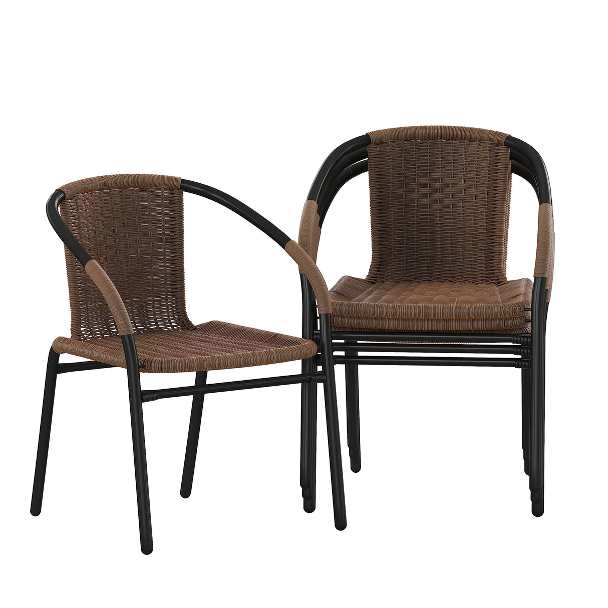 Flash Furniture Lila Modern Rattan Indoor/Outdoor Stackable Dining Chairs, Stacking Rattan Bistro Chairs for Patio or Restaurant, Set of 4, Brown Flash Furniture