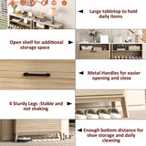 HOMEFORT Shoe Storage Cabinet for Entryway, 31.5" Fluted Shoe Cabinet with 2 Flip Drawers, Mid-Century Modern Hidden Shoe Rack Organizer, Slim Shoe Cabinet for Front Door Entrance, Natural Oak HOMEFORT