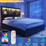 Lifezone Queen Bed Frame with Headboard, Queen Bed Frame with High Storage Bookcase Headboard, 4 Storage Drawers & Charging Station, No Box Spring Needed/Noise Free/All-Metal Support, Rustic Grey Lifezone