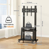 Mobile TV Cart with Drawer,for 23-75 inch Flat/Curved Screen Up to 120lbs,Adjustable Height Rolling TVs Floor Stand with 2 Tiers Shelves,Locking Wheel,for Indoor Outdoor,Max VESA 600x400mm,Black Aokitsink