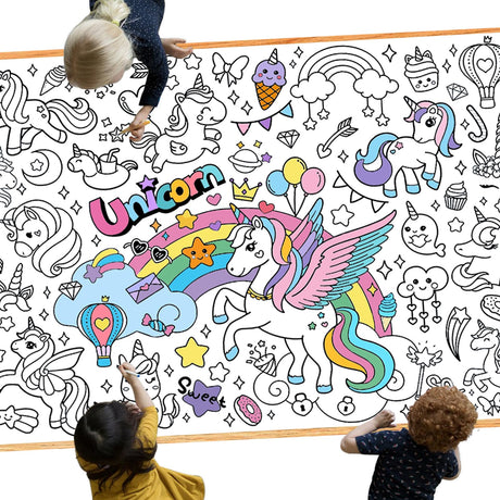 Leezead Giant Unicorn Coloring Tablecloth & Poster - Unicorn Party Table Cover with Coloring Paper for School, Classroom, Family Activity & Birthday Party Supplies Leezead