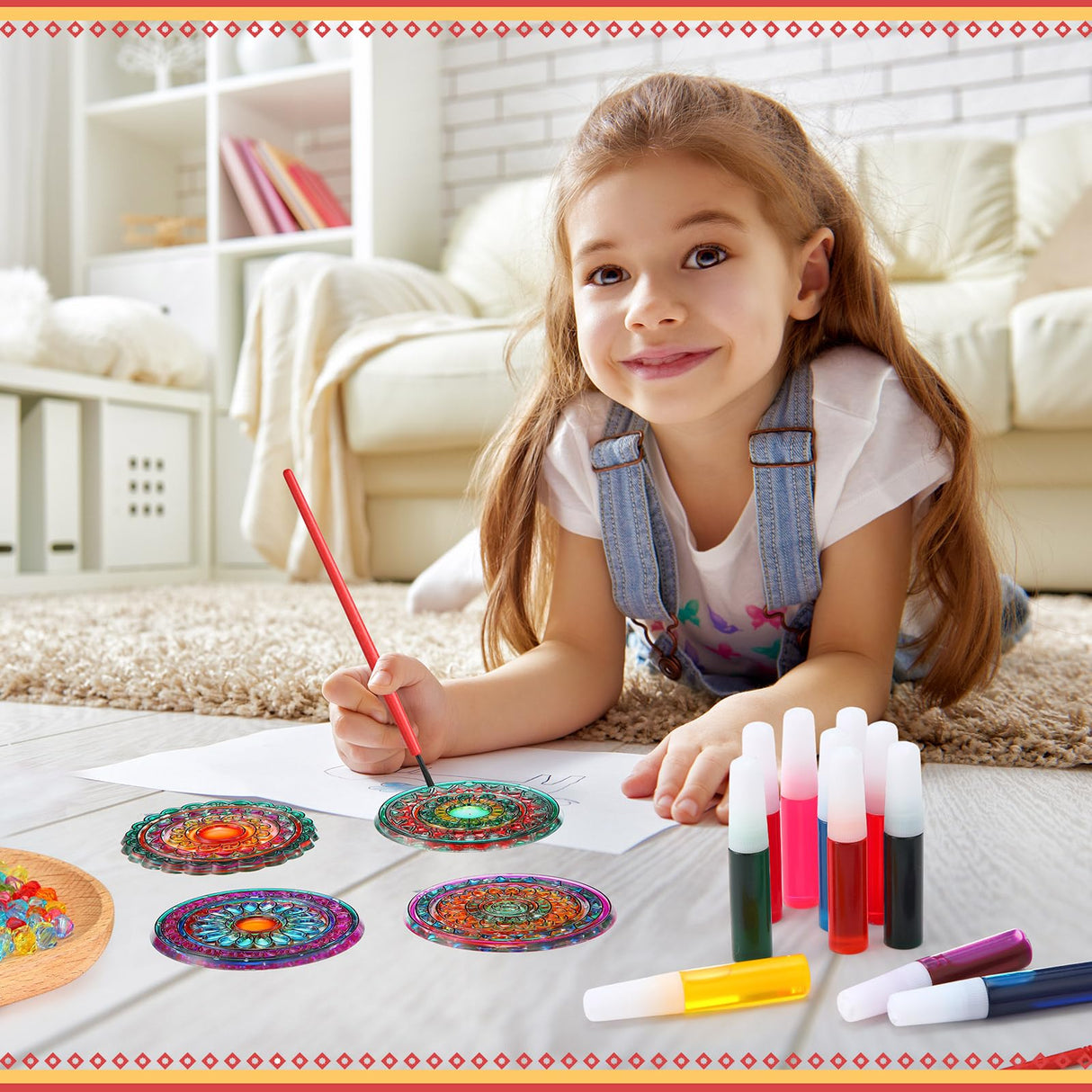 Yousoontic 24 Sets Mandala Suncatchers Kits DIY Window Paint Art Suncatchers Mandala Flower Craft Kits for Classroom Art Craft Summer Sun Catchers for Party Favors Yousoontic