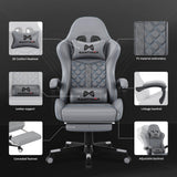 Gaming Chair, Computer Office Chair with Footrest, 155° Reclining Chair, Ergonomic High Back Computer Chair with Headrest and Lumbar Support for Adults and Kids(Grey) Gamtimer