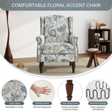 UIXE High Back Floral Accent Chairs Set of 2, Upholstered Armchair in Fabric, Retro Printed Wingback Arm Chair for Living Room, Nailhead Trim Single Sofa Bedroom Reading Seat - Plants Blue UIXE