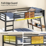 HAUOMS Bunk Bed with Desk, Twin Over Twin Metal Bunk Beds with Power Outlets, RGB LED Lights, 2 Larger Storage Drawers, Bed with Safety Guardrail & Ladders, No Box Spring Needed, Rustic Brown HAUOMS