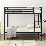 Allewie Metal Bunk Bed Twin Over Twin Size for Junior & Adults with Ladder and Heavy Duty Guardrail, Small Space Saving Design for Bedroom Kid Room and Dorm, Black Allewie