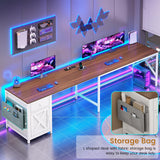 SEDETA 63" L Shaped Desk, Convertible Corner Office Desk with Drawer, Farmhouse Computer Desk with Power Strip & Storage Cabinet for Home Office, Brown & White SEDETA