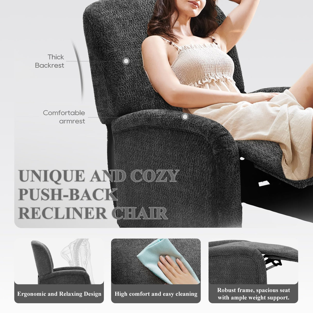 Pushback Recliner Chair, Wing Back Chairs with Arms, Adjustable Modern Single Reclining for Living Room/Bedroom,Fabric Accent Chair Extrathick Cushion COLAMY