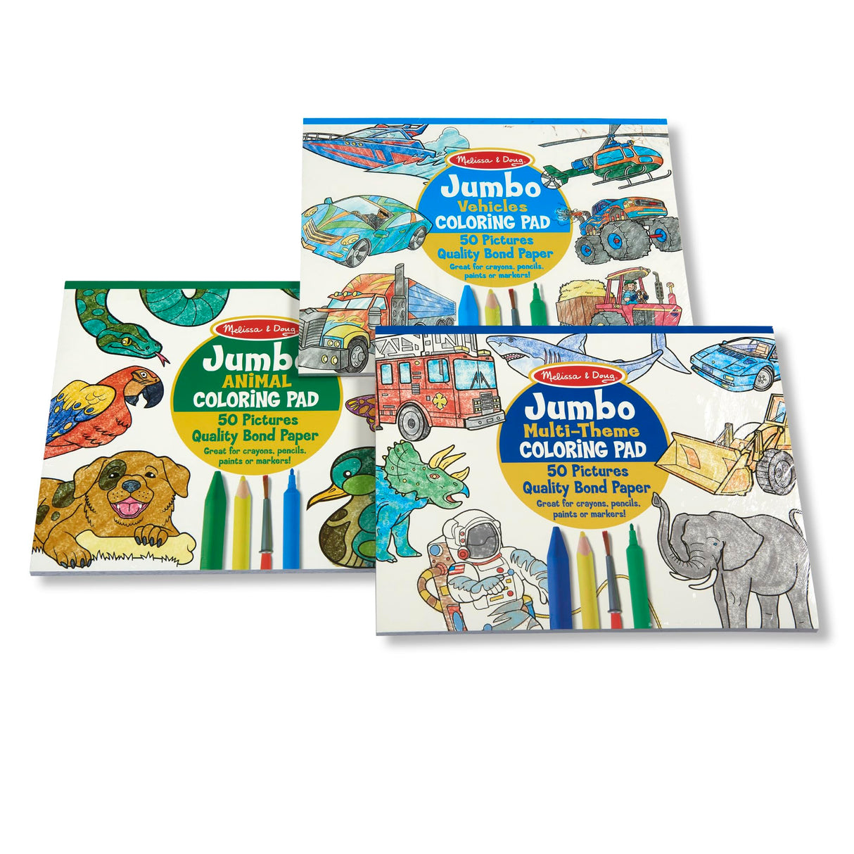 Melissa & Doug Jumbo 50-Page Kids' Coloring Pads 3-Pack - Animals, Vehicles, and Multi-Themed - FSC Certified Melissa & Doug