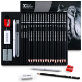 Kird Barken 24PCS Professional Sketch Pencil Set – 5H to 14B Pencils, Charcoal Pencils, Art Supplies Kit with Erasers, Sharpener, Knife – Ideal Gift for Artists, Students, Kids, Beginners Kird Barken