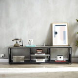 VECELO TV Stand with Power Outlets for Televisions up to 75Inch, 62" Media Entertainment Center with Charging Station 3-Tier Open Storage Shelves with Metal Frame for Living Room/Bedroom，Grey VECELO