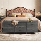 Huuger Dresser for Bedroom, 63 Inch Dresser TV Stand for 55, 65, 70 Inch TV, Long Dresser, Fabric Dresser, TV Stand with 7 Drawers, Dresser for Closet, Clothing, Charcoal Black Wood Grain Print Huuger