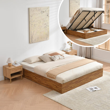 Zanmintaobo King Size Lift Up Storage Platform Bed Frame, Wood Bed Frame with Metal & Slats Support, Wooden Bed Frame Without Headboard, No Box Spring Needed, Easy Assembly, Rustic Brown Zanmintaobo