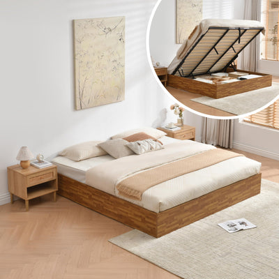 Zanmintaobo King Size Lift Up Storage Platform Bed Frame, Wood Bed Frame with Metal & Slats Support, Wooden Bed Frame Without Headboard, No Box Spring Needed, Easy Assembly, Rustic Brown