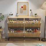 Jluomei Shoe Cabinet Storage for Entryway Slim Modern Shoe Rack Cabinet with 4 Flip Drawers Tipping Wooden Narrow Shoe Cabinet Freestanding Fluted Shoe Organizer for Living Room, Wood Jluomei