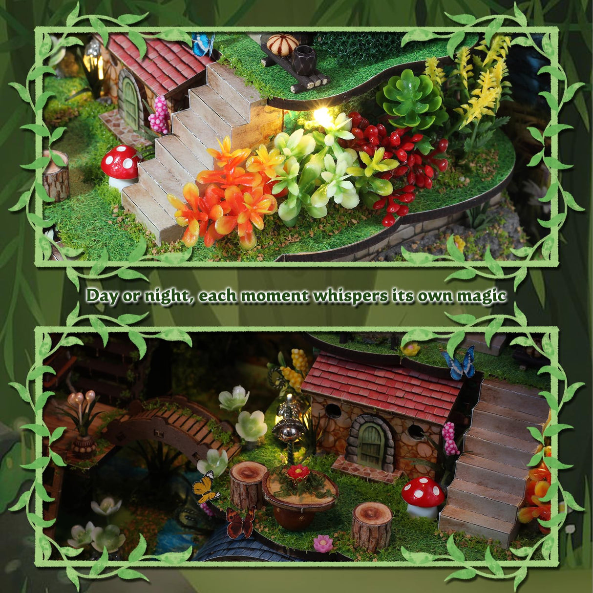 DIY Miniature House Kit, Forest Book Nook Kit with Music, 3D Wooden Puzzles for Adults, Dollhouse Kit with LED Light, Mini Building Kit, Craft Kit for Adults Teen to Build (Forest Garden) ANTREATU