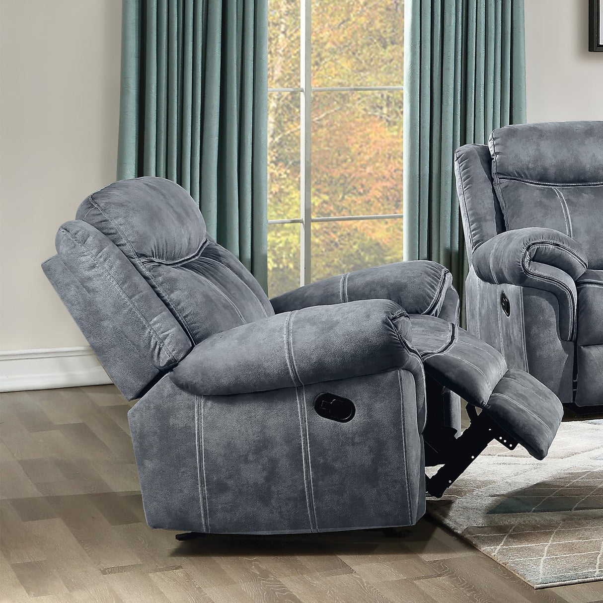 Acme Zubaida Velvet Horizontal Upholstered Glider Recliner in 2-Tone Gray Acme