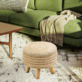 Cpintltr Round Seagrass Ottoman Footstool Handwoven Water Hyacinth Pouf with Solid Wood Legs Shoe Changing Stool Sturdy & Stylish Footrest for Living Room Balcony or Garden Beige Cpintltr