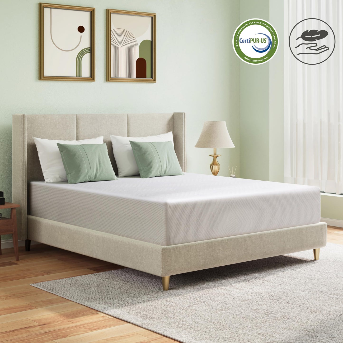 Queen Mattress in a Box, 8 inch Mattresses for Platform Bed Double Size Daybed, Green Tea Memory Foam Medium Firm