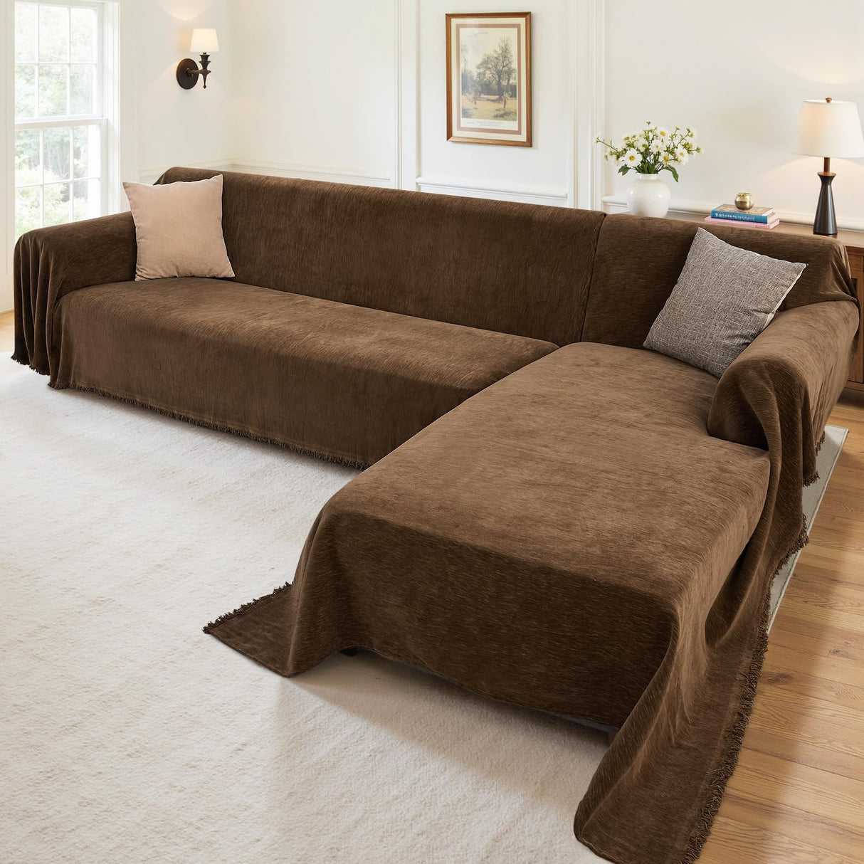 Houmiggle Sectional Couch Covers, 2 Pieces Washable L Shaped Couch Covers Sofa Blanket for Dogs Pet Friendly Sectional Sofa Slipcovers Furniture Protector,71"x 110"+ 71"x 118",(X-Large,Coffee) Houmiggle