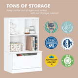 UTEX Kids Bookshelf and Toy Storage Organizer, Toddlers Bookcase with Cubbies, Adjustable Wood Shelf with Drawer for Bedroom, Playroom, Nursery, White UTEX
