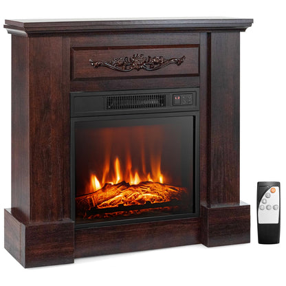 RELAX4LIFE 32-inch Electric Fireplace with Mantel - 1400W Fireplace Insert w/3 Flame Brightness, 6H Timer, Overheat Protection, Remote Control, Wood Surround Firebox with Fireplace Heater (Brown)