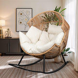 Shintenchi Wicker Egg Chair,Oversized Outdoor Indoor Rocking Chair,Large PE Rattan Rocking Chair with Cushion for Patio, Balcony, Backyard, Garden, Beige Shintenchi