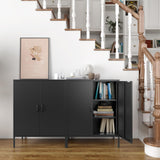 Washsemba Metal Storage Cabinet with Doors and Shelves,Multipurpose Storage Rack, 3-Tier Shelf,Metal Locker Style Accent Cabinet for Home Office,Living Room,Kitchen (Black, 40''H) Washsemba