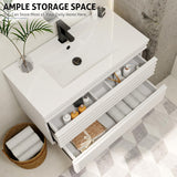 eclife 36" Floating Bathroom Vanity with Sink Combo Mid-Century Wall Mounted Cabinet with Wood Stripes Decor, Drawers, Undermount Sink, Faucet, Drain, Mixed White eclife