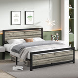 Catrimown Heavy Duty Full Size Bed Frame with Stylish Washed Grey Wood Headboard and Footboard Catrimown