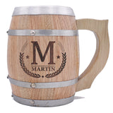 My Personal Memories Customized 24 oz Oak Wood Barrel Beer Mug Tankard with Handle and Stainless Steel Interior (Name Initial Styles) My Personal Memories