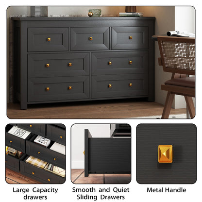 Wodeer Black 7 Drawers Dresser for Bedroom,Wood Farmhouse Storage Chest of Drawers, Dresser with Metal Handles,Dressers Organizer for Bedroom, Living Room,Hallway,Nursery,Black