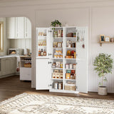 IRONCK 71" Kitchen Pantry Storage Cabinet with Storage Rack, Pegboard Doors, 4 Adjustable Shelves, Food Pantry Cabinet, Freestanding Tall Cupboard for Dining Room, Kitchen, White IRONCK