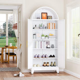 GAIOUS 73" Tall Metal Arched Kitchen Pantry Cabinet, Modern Farmhouse Storage Cabinets with 2 Doors & 4 Adjustable Shelves, 6-Tier Cupboard with Open Storage Area, Versatile Bookcase/Hutch-White GAIOUS