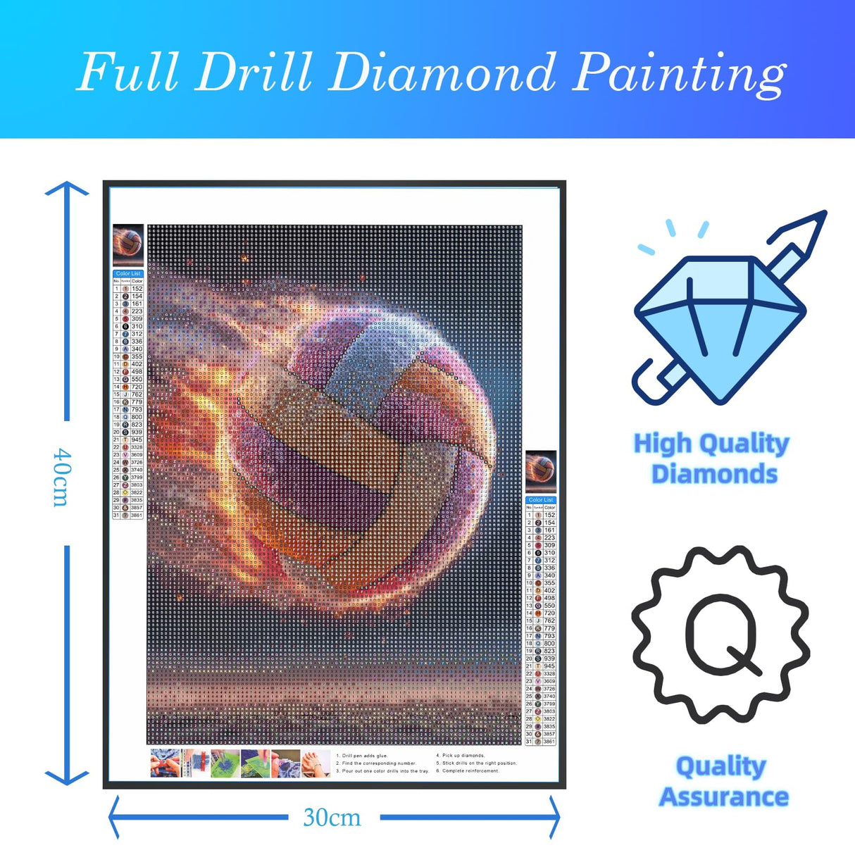 CDYCNXZ Volleyball Diamond Painting Kits for Adults, Ball Sport Full Drill Painting by Diamonds Art and Craft for Home Wall Decor Gift 12x16 inch CDYCNXZ