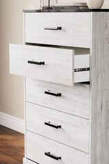 Signature Design by Ashley Shawburn Rustic 5 Drawer Chest of Smooth-Gliding Drawers and Safety Stop, White & Gray Signature Design by Ashley