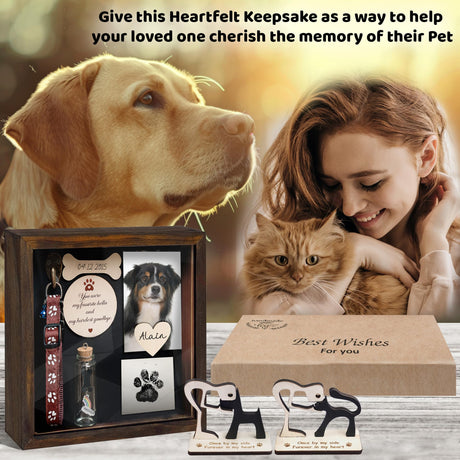 vinatimes 8.6'' Pet Shadow Box Memorial Gift Rustic Collar Holder Picture Frame Paw Print Kit Dog Wooden Sculpture Pet Ashes Fur Jar Rainbow Sympathy Gift for Pet Lover Tabletop Wall Hanging PSD-4R vinatimes