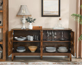 LKTART 60" Mid Century Modern Sideboard Buffet with Hollow Carved Doors and Outlet Holes,Vintage Accent Cabinet Credenzas Storage Cabinet Walnut LKTART