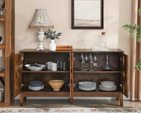 LKTART 60" Mid Century Modern Sideboard Buffet with Hollow Carved Doors and Outlet Holes,Vintage Accent Cabinet Credenzas Storage Cabinet Walnut LKTART