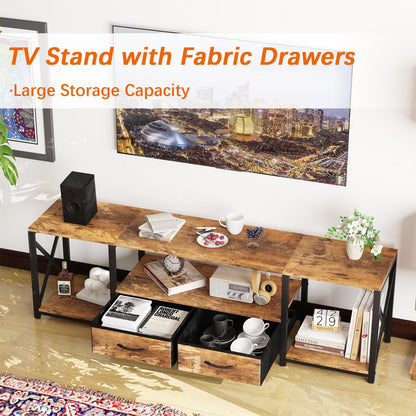 Katrawu TV Stand for 55 60 inch TV, Entertainment Center Television Stands with 2 Fabric Drawer,TV Consoles Media Center Table for Living Room Bedroom,TV Stand Cabinets with Shelves,Rustic Brown