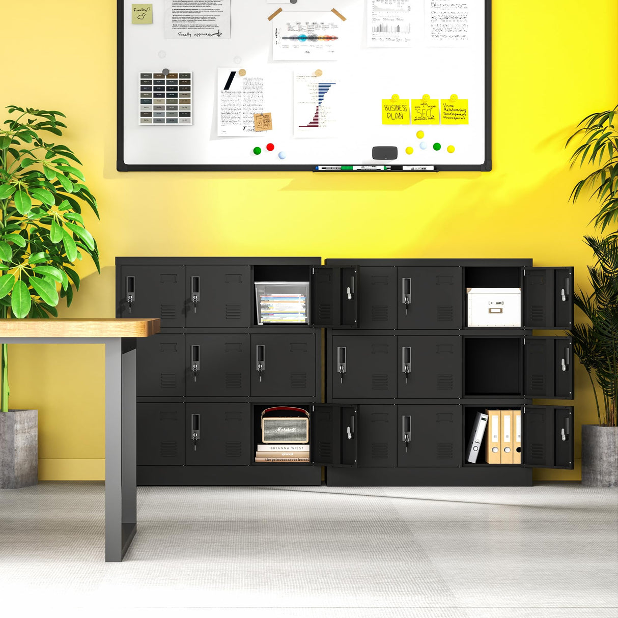 Yukimo 9 Door Metal Locker, Storage Lockers for Employees, Steel Storage Locker with Lock and Card Slot, Employee Lockers for Home, Office, School, Gym, Require Assembly(Black) Yukimo