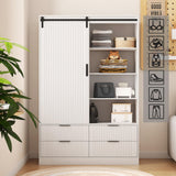 71 inch Tall Bedroom Armoire Wardrobe Closet Clothing Storage Cabinet with Hanging Rod Barn Door Drawers Open Shelves (White 3) Gagihoom